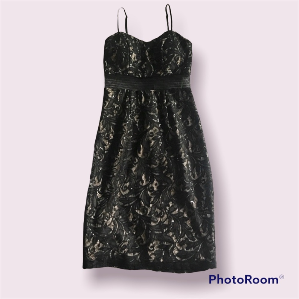 My Michelle Formal Black and Nude Lace Mesh Sequin Party Dress Y2K